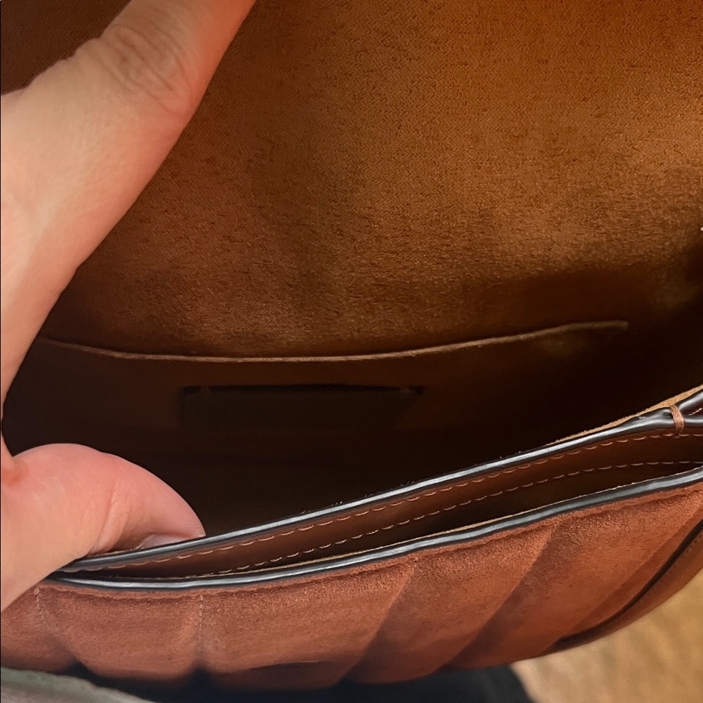 Coach Chestnut Brown Suede & Leather Crossbody with Gold Horse & Carriage Accent - Picture 7 of 12